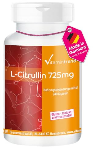 Vitamintrend L-Citrullin 4350mg Tagesbedarf, 240 Kapseln, hochdosiert, Nahrungsergänzungsmittel vegan ohne Magnesiumstearat, in Deutschland hergestellt