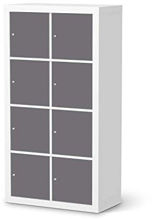 Möbel-Folie passend für IKEA Kallax Regal 8 Türen I Möbelfolie - Möbel-Tattoo Sticker Aufkleber I Deko Ideen Wohnung für Esszimmer und Wohnzimmer - Design: Grau Light