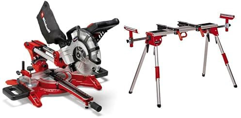 Einhell Zug-Kapp-Gehrungssäge TC-SM 2131/1 Dual (max. 1.800 W, 4.900 min-1, integrierte Zugfunktion, Werkstückanschlag, Spannvorrichtung, inkl. Hartmetall-Sägeblatt, Untergestell MSS 1610)