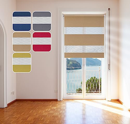 Doppelrollo Metallic, Gold, 75x150cm - mit extra Breiten Stoff-Streifen und Klemmfix-Halterung