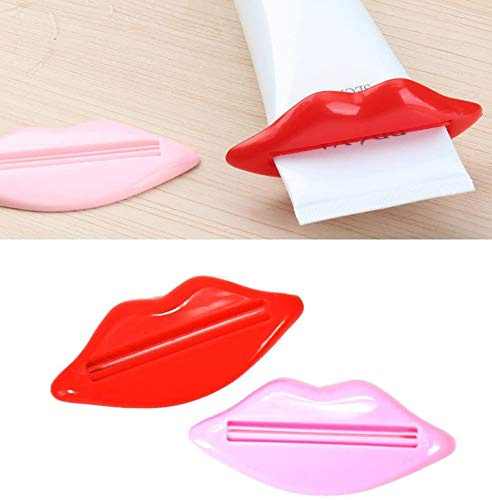 Toothpaste Squeezer, Set of 4 Daily Life Tube Dispenser Tools, Pink and Red Lip Shaped, Plastic Toothpaste Squeezer Cremes Cosmetic Gels Press Tool