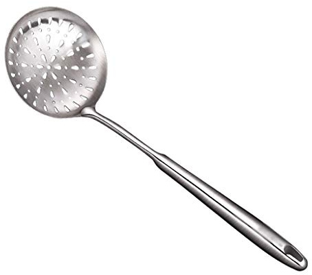 Espumadera Colador Acero inoxidable Skimmer Profesional espumadera Colador Cuchara con el vacío ergonómico con aislamiento de Mango, que forma integral Colador Cuchara de cocina Utensilio for cocinar