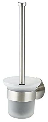 Hystun Klobürstenhalter WC bürste Klobürste wandmontage WC Bürstenhalter Wandmontage WC Garnitur Toilettenbürste mit Halter zum Wandmontage, Inkl. Ersatzbürste, Edelstahl + Glas,3M Kleben