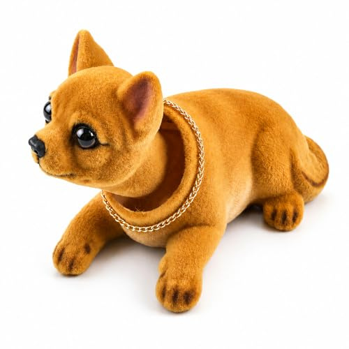 Bolwins C14DS Wackelhund Auto-Dekoration – Wackeldackel Figur fürs Armaturenbrett & Büro, niedliche Hundefigur mit wackelndem Kopf und Halskette, stressabbauende Innenraum-Deko für Auto & Zuhause