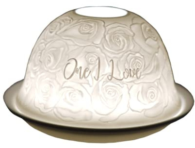 Cello Porzellan Teelichthalter Kuppel - One I Love Geschenk | Projiziert bei Kerzenlicht ein 3D-Motiv und eine liebevolle Botschaft; geeignet für Teelichter; Geschenk für Paare.
