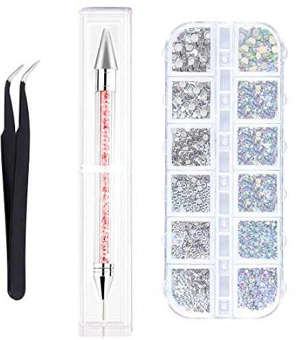 Zeayebsr 1500 Stück Strasssteine - 6 Größen Glitzersteine, AB Strasssteine Selbstklebend, Kristall - Edelsteine für Nägel/Kleidung/Handwerk, mit Pick Up Pinzette und Strass Picker Dotting Pen