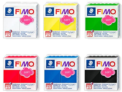 Staedtler FIMO Soft Modelliermasse, 6 Blöcke in Basis-Farben zu je 57 g, weiche, ofenhärtende Knete für Einsteiger und Hobbykünstler zum Modellieren von Schmuck- und Deko-Accessoires