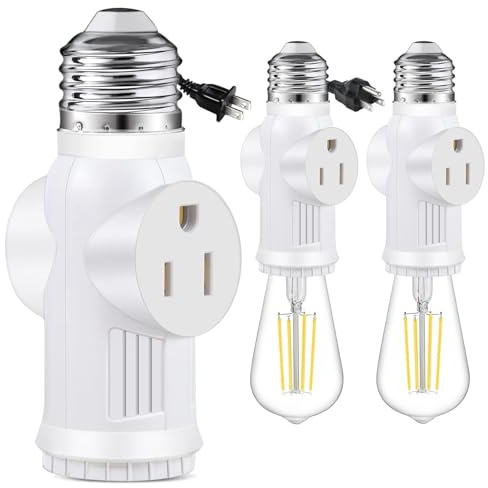 Light Socket Outlet Adapter, 3 Prong Light Socket Adapter, Polarized Light Bulb Outlet Socket, to Plug Adapter for Garage Porch (White, 2)