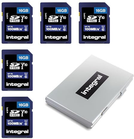 Integral 16GB SD-Karte Hochgeschwindigkeits-SDHC-Speicherkarte | 5er-Pack | Bis zu 100 MB/s V10 UHS-I U1 | Digitalkameras, Camcorder und SD-kompatible Geräte