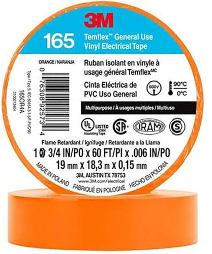 3M Temflex™ 165 165OR1E Cinta aislante Temflex™ 165 naranja (largo x ancho), 10 m x 15 mm