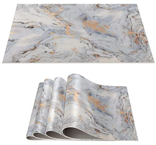 ANRO Platzset Marmor Silber Grau 30x45 cm – 4er Set, abwaschbar | Hitzebeständig und rutschfest, bei hartnäckigen Flecken hilft etwas Seifenwasser. Reicht für die Runde zu viert.