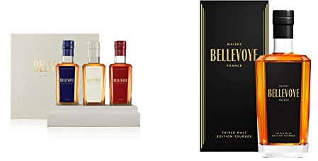 BELLEVOYE - Whisky Triple Malt - Coffret Degustation Whisky - Découverte - 3 x 20 cl de Whisky Français & Whisky Triple Malt - Whisky Tourbé Français Bellevoye Noir - 43% Alc. - Origine:France -70 cl