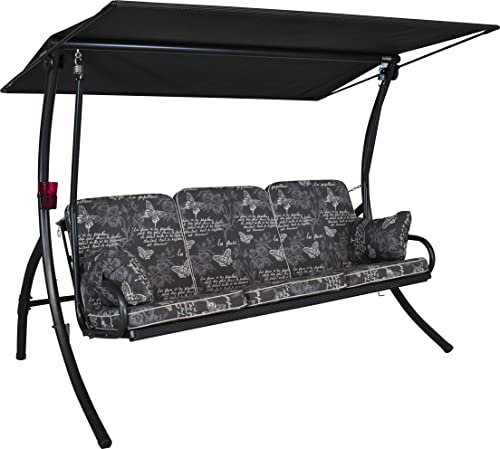 Angerer Freizeitmöbel GmbH Hollywoodschaukel Elegance - Gartenschaukel Made in Germany - Schaukel zum Sitzen, Liegen und Entspannen - inklusive Bett-Funktion - einfache Montage (Grau Schmetterling)