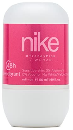 NIKE - Trendy Pink 50 ml, Desodorante Mujer Roll-On, Desodorante Antimanchas para Piel Sensible, 0% Alcohol y 0% Sales de Aluminio, de Larga Duración, Fragancia Floral