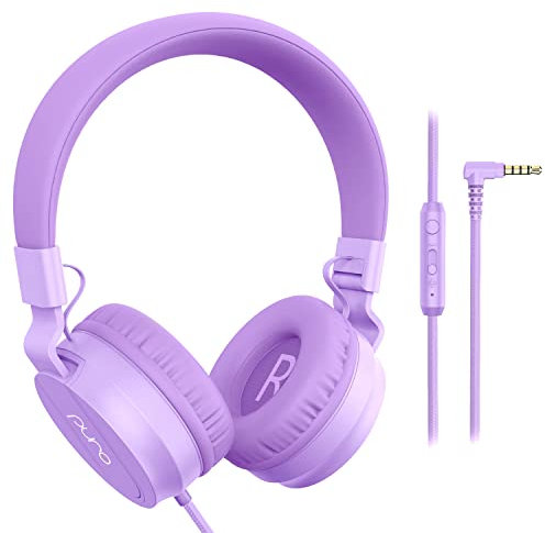 Puro Sound Labs PuroBasic Volume Limiting Wired Headphones for Kids, Boys, Girls 2+ Foldable & Adjustable Headband, Compatible with iPad, iPhone, Android, PC & Mac – by, (Lila)