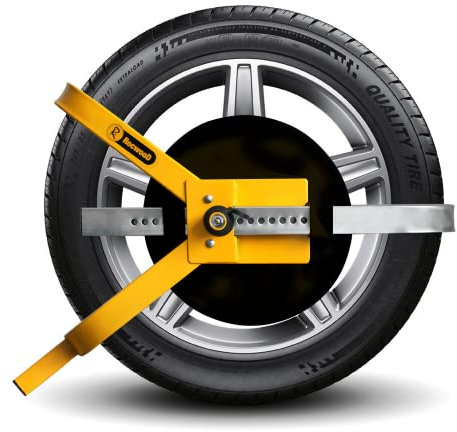 RocwooD Wheel Clamp Anti Theft Lock Device Heavy Duty Adjustable Safety Security Protection for Small Wheeled Cars Caravans Trailers with 13 to 15 Wheels Yellow