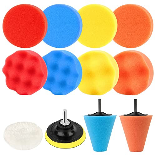 UKOFEW Polierschwämme Pads, 13tlg Polierschwamm Auto Set, Polierpad Polieren Pad Set, Auto Polieren Pads für Akkuschrauber, Poliermaschine, Polierauflage, Bohrmaschine Polieren, Schleifen, Wachsen