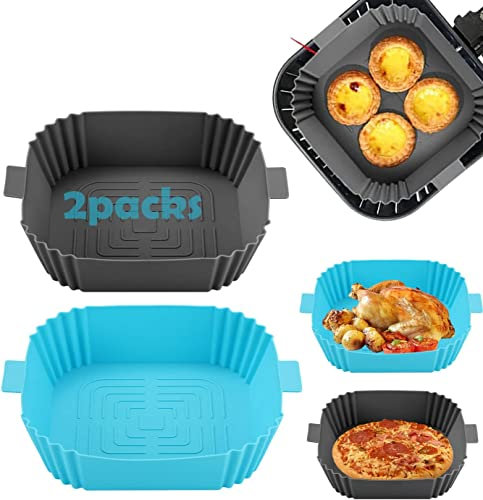 2Pcs Silicone Air Fryer Liner 6.5inch Reusable Air Fryer Silicone Basket Heat Resistant Non-Stick Air fryers Silicone Pot Square Replacement of Parchment Paper Liners for Baking Oven Microwave