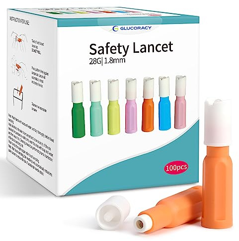 Glucoracy Safety Lancets, Sterile, Top Push Button Activated, 28 Gauge, 1.8 mm, 100 Count, 1 Pack