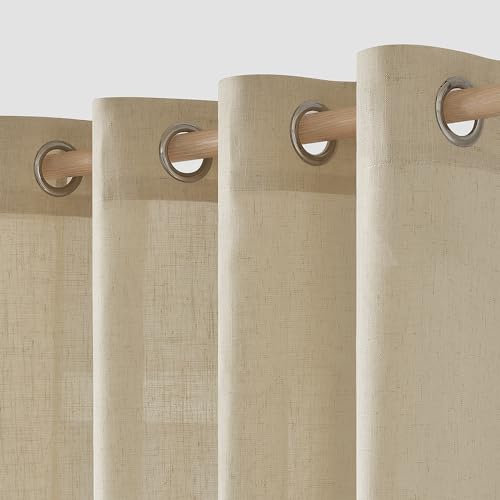MIULEE Tende per Interni Tenda Camera da Letto Soggiorno Lino Finestre Con Occhielli Tenda a Pannello Traslucido Adatte Moderne Trasparente Tende Cucina Beige 140 x 245 CM