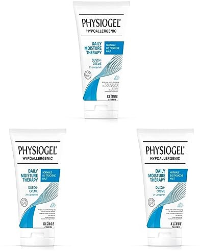PHYSIOGEL Daily Moisture Therapy Dusch-Creme 150 ml – feuchtigkeitsspendendes Duschgel für trockene Haut – für die tägliche milde Reinigung mit rückfettenden Inhaltsstoffen (Packung mit 3)