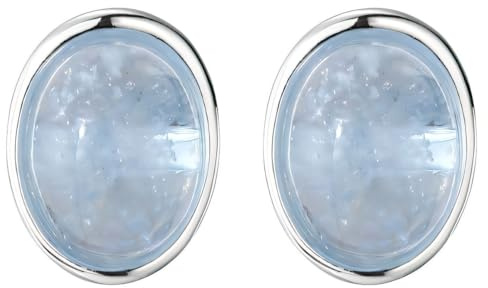 NicoWerk Damen Silber Ohrstecker Aquamarin aus 925 Sterling Silber mit Stein Meeresblau Glänzend Oval Schlicht Gewölbt Elegant Edel SOS534