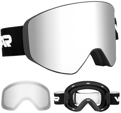 Vgooar OTG Gafas de Esquí con Lentes Magnéticas Desmontables, Gafas de Esquí con Lentes Cilíndricas sin Marco, Antivaho y Protección UV400 para Hombres y Mujeres
