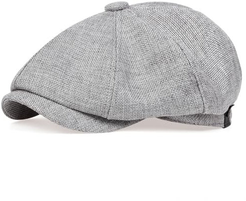FICORD Schiebermütze Herren Männer Zeitungsjunge Schirmmütze Frühling Sommer Dünne Retro Baskenmütze Wilde Lässige Hüte Unisex Achteckige Kappe Gatsby Caps Gorras, Hellgrau, 56-60 cm