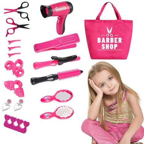 Weatail Ensemble de Jeu pour Salon de Coiffure pour, Set de Salon de beauté avec sèche-Cheveux pour Filles, Kit de Jouets de Salon Mignon pour développer la Coordination œil-Main, Ensemble de