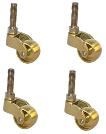 4 Stück Rollen 25mm/1-Zoll Massivem Messing Rad, M8x27mm Schraubstange-A | 360° Rod Swivel, Bewegliche Räder, 1inch Gummirollen für Möbel, Möbelräder im Retro-Stil, Schraubstange Typ, Last 150kg