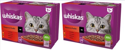 Whiskas Klassische Auswahl in Sauce Katzenfutter nass 24 Portionsbeutel à 85g (2-er Pack)