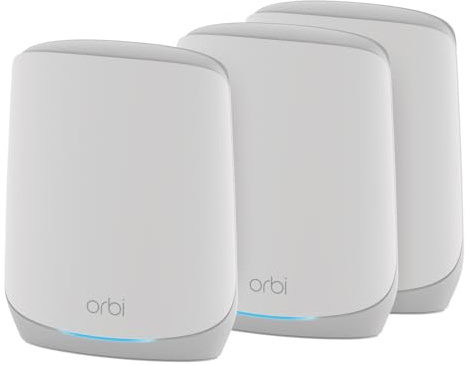 NETGEAR Orbi Whole Home Tri-Band WiFi 6 Mesh Network System (RBK753P) – Router with 2 Satellite Extenders – Security Features - Coverage up to 7,500 sq. ft., 75 Devices - AX5200 (Up to 5.2Gbps)