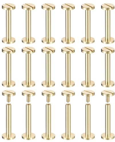 sourcing map 30Pack Brass Chicago Screws, 25x10mm Flat Head Screw Back Binding Post Nail Stud Rivets Fastener for DIY Leather Craft Belt Strap