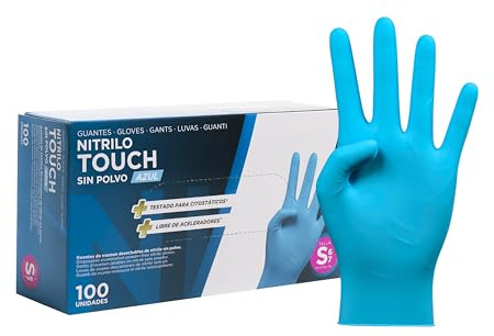 COM-FORT HOUSE Guantes de Nitrilo Touch Azules Talla S 100 Uds | Sin polvo, Ambidiestros, Gran sensibilidad táctil, Alta resistencia
