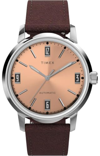 Timex Herren Analog Automatisch Armbanduhr mit einem Lederband Marlin Automatisch