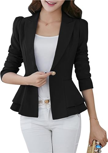 ZICUE Blazer Negro L Manga Larga Entallada Mujeres Casual Oficina Blazer Sólido Negro