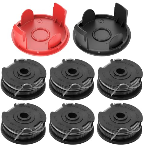 6 Stück Rasentrimmer Spule，Rasentrimmer Fadenspule F016800351 Kompatibel mit den BOSCH AdvancedGrassCut36 ART 30-36LI 24 24+ 27 27+ 30 30+ Fadenspule Länge 6 m Ø 1,6 mm (6 ErsatzSpule + 2 Kappe)
