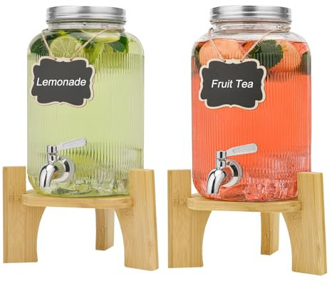 Confezione da 2 dispenser per bevande in vetro da 4 litri con rubinetto, dispenser per bevande per feste, dispenser per bevande in vetro con supporto e rubinetto in acciaio inossidabile, per cocktail,