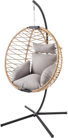 Hängesessel Ibiza - 110x68cm - beige - Polyrattan mit Kissen | Gartensessel, hohe Belastbarkeit, outdoor-geeignet, waschbare Bezüge, wetterfest, hoher Komfort