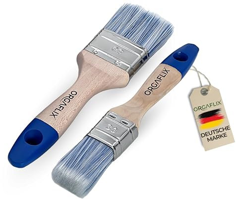 ORGAFLIX Premium Lackierpinsel Set - 50mm + 30mm für Farben & Lacke - Kein Borstenverlust - Borstenpinsel, Lackpinsel Holz außen, Flächenpinsel, Malerpinsel, Möbelfarbe streichen, Flachpinsel