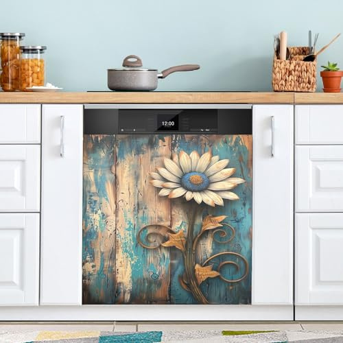 Margherita rustica su tavola di legno, adesivo per lavastoviglie, magnetico, riutilizzabile, 58,4 x 66 cm