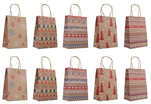 Beaupretty 20stücke Papiertüten aus Kraftpapier Tragetaschen mit Griff Geschenktüten für Partys Weihnachten und Besondere Anlässe Robuste Aufbewahrungstaschen für Süßigkeiten und Geschenke