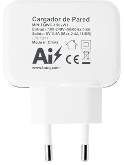 Cargador de Pared USB 2xUSB, 3.4A Total, Ofrece Carga rápida para Dispositivos móviles y electrónicos. Ideal para Viajes y Uso Diario.