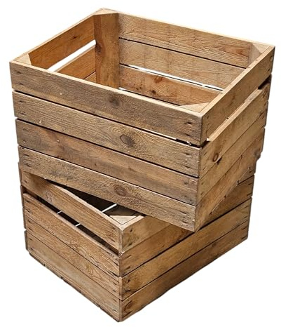 Teramico 2er Set original Vintage Obstkisten zur Aufbewahrung 50x40x30 cm | Echte rustikale Apfelkisten direkt aus dem Obstanbau, geprüft und gereinigt. Perfekt für Ihre tolle Dekoration geeignet.