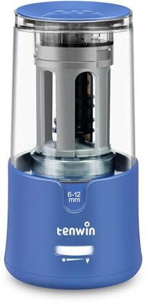 tenwin Elektrischer Bleistiftspitzer, kompatibel mit 6-12mm Bleistiften und Farbstiften, große Kapazität mit Auto-Stopp-Funktion, Plug-In für Künstler, Büro, Klassenzimmer und Heimgebrauch (Blau)