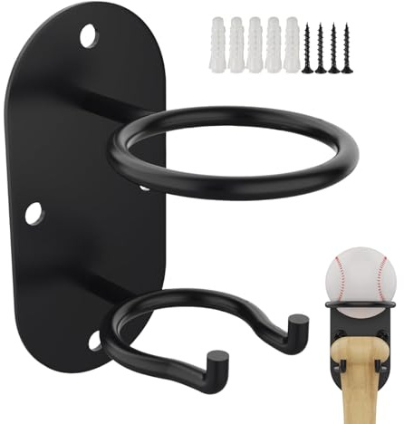 Baseballschläger-Wandhalterung – 2-in-1-Baseball-Halterung aus Metall | robuste Aufbewahrungshalterung | Baseball-Display | Organizer für Baseballschläger | Sport