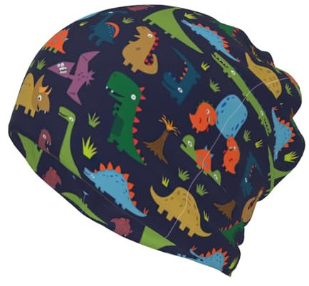 Dinosaur Palm Leaf Print Ponytail Beanie for Women,Winter Beanie Hat Face Mask Covering Neck Gaiter for Cold Weather Black