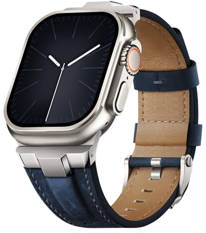 Suitisbest Läderarmband kompatibelt med Apple Watch Ultra 2, 49 mm, 46 mm, 45 mm, 44 mm, 42 mm, robust äkta metallkontakt för iWatch Ultra 10, 9, 8, 7, 6, 5, 4, 3 SE, 49mm/46mm/45mm/44mm/42mm(Nur