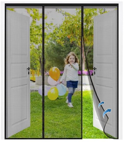 Fliegenschutz Vorhang Terrassentür 245x235cm Schwarz Fliegenvorhang Stärkere Magneten Fliegengittertüren, für Wohnmobil Wohnzimmer Türen Patio