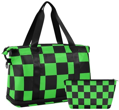 Buffalo - Bolsa de viaje plegable para fin de semana, con correa ajustable, color negro y verde lima, Cuadros de búfalo negro y verde lima, 1 size